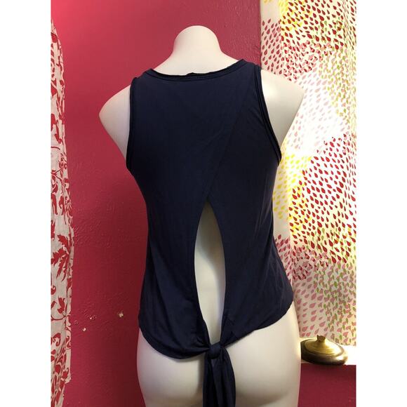 June & Hudson sleeveless Navy blue blouse women's XS Open Back distressed - Picture 2 of 6